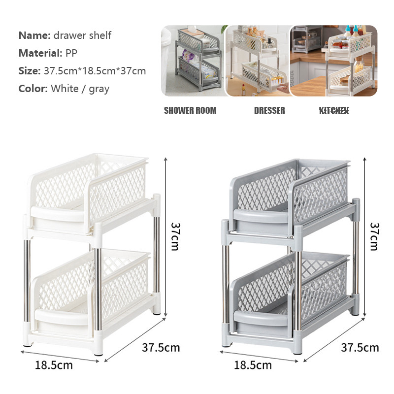 Kahetasandiline lükanduskapp, korv, köögis asuv kraanikausialune võrk, väljatõmmatavate sahtlitega hoiustamisriiul Vannitoa lauariiul