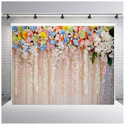 Fotograafia taustal riidest taldrikupidu sõbrapäeva lilled seinateema Pulmad taustakaunistus