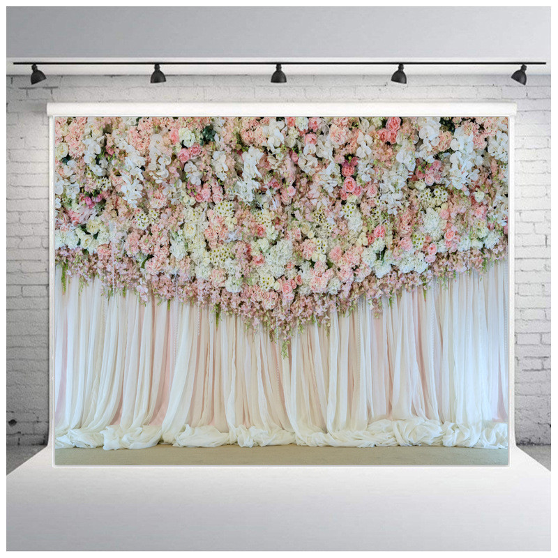 Fotograafia taustal riidest taldrikupidu sõbrapäeva lilled seinateema Pulmad taustakaunistus