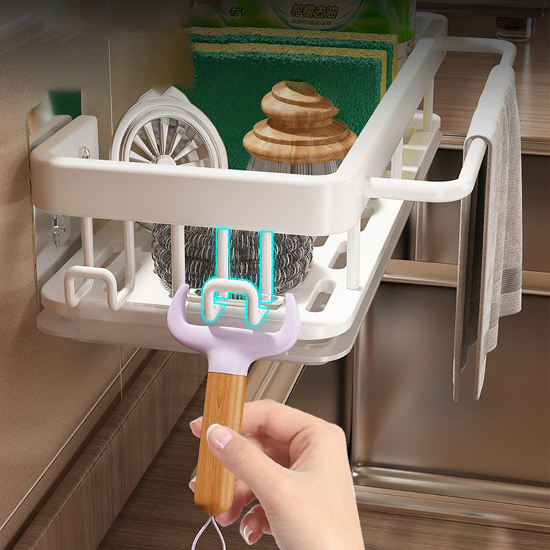 Virtuvės pakabinama laikymo lentyna Rankšluosčių kempinė kanalizacijos laikiklis Aliuminis kriauklės nutekėjimo stovas krepšelis Vonios šampūno rankšluosčių laikiklis