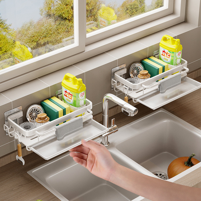 Virtuvės pakabinama laikymo lentyna Rankšluosčių kempinė kanalizacijos laikiklis Aliuminis kriauklės nutekėjimo stovas krepšelis Vonios šampūno rankšluosčių laikiklis