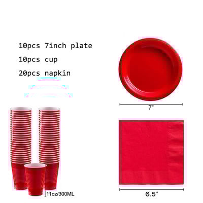 Κόκκινο μονόχρωμο σετ πάρτι Πλαστικό πιάτο μίας χρήσης Τραπεζομάντιλο Διακόσμηση πάρτι γενεθλίων για 10 άτομα Προμήθειες ενηλίκων
