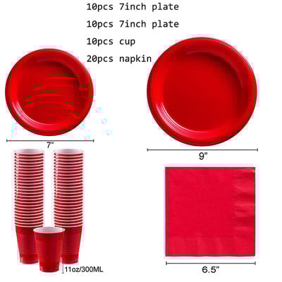 Κόκκινο μονόχρωμο σετ πάρτι Πλαστικό πιάτο μίας χρήσης Τραπεζομάντιλο Διακόσμηση πάρτι γενεθλίων για 10 άτομα Προμήθειες ενηλίκων