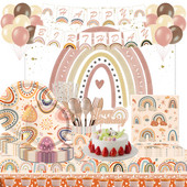 Boho Rainbow Dekoracije za rođendansku proslavu Pribor za jelo Tematske zastavice Prekrivači za torte Balonski vijenac za Baby Shower potrepštine za zabavu