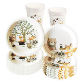 Meža dzīvnieki Woodland Party Vienreizlietojamie trauki Izvelkam karogu Lapsa Vāvere Džungļu safari ballīte Daudz laimes dzimšanas dienā ballītes dekors bērniem