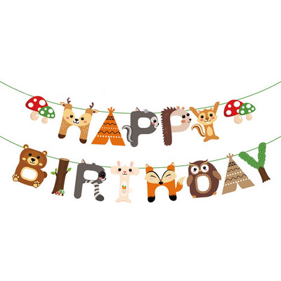 Meža dzīvnieki Woodland Party Vienreizlietojamie trauki Izvelkam karogu Lapsa Vāvere Džungļu safari ballīte Daudz laimes dzimšanas dienā ballītes dekors bērniem