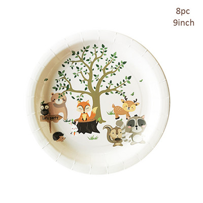 Meža dzīvnieki Woodland Party Vienreizlietojamie trauki Izvelkam karogu Lapsa Vāvere Džungļu safari ballīte Daudz laimes dzimšanas dienā ballītes dekors bērniem