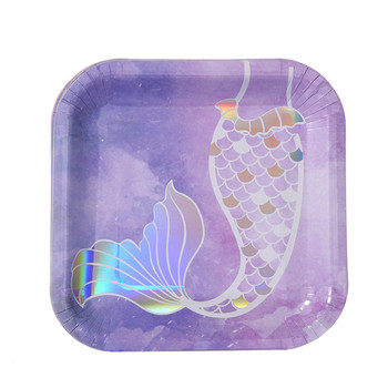 Επιτραπέζια σκεύη μιας χρήσης Mermaid Party Creative Mermaid Tail Plates Under The Sea Mermaid Cups Girls 1st Birthday Party Decoration