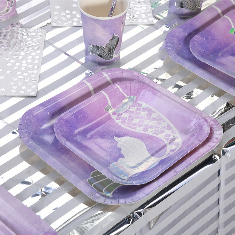 Posuđe za jelo za jednokratnu zabavu u stilu sirene, kreativni tanjuri s repom sirene pod morem, šalice za djevojke, ukrasi za proslavu prvog rođendana