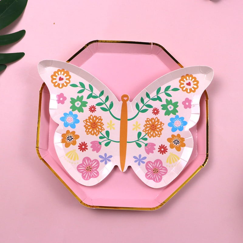 Leptir Cvijet Crtić Party Posuđe za jednokratnu upotrebu Dekoracija Papirnati tanjuri Šalice Baloni Rođendan Baby Shower Potrepštine za svadbe