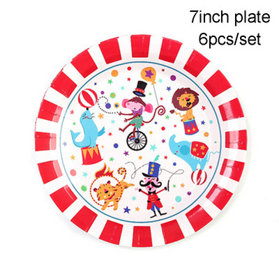 Dekoracije za zabavu na temu cirkusa. Prugaste životinje. Jednokratni set posuđa. Tanjuri. Maske. Potrepštine za dječje rođendanske zabave. Radosne.