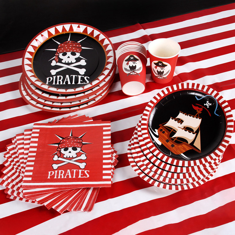 Seturi de tacamuri de unica folosinta cu tema petrecerii pirati Decoratiuni pentru petreceri de aniversare pentru copii Farfurie Servetele Cupa Banner Decor Baby Shower