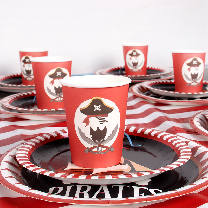 Seturi de tacamuri de unica folosinta cu tema petrecerii pirati Decoratiuni pentru petreceri de aniversare pentru copii Farfurie Servetele Cupa Banner Decor Baby Shower