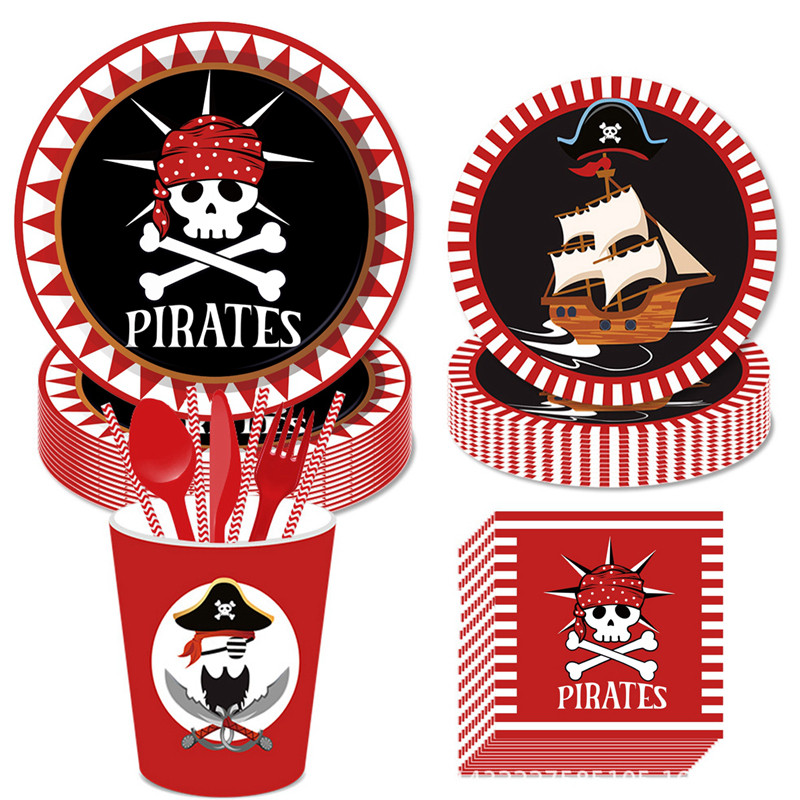 Seturi de tacamuri de unica folosinta cu tema petrecerii pirati Decoratiuni pentru petreceri de aniversare pentru copii Farfurie Servetele Cupa Banner Decor Baby Shower