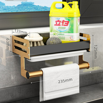 Virtuvės laikymo lentyna Prie sienos montuojama kriaukle lentynos vieta Aliuminio muilo kempinės laikiklis Sandėliavimo krepšelis Virtuvės tvarkyklės įrankis
