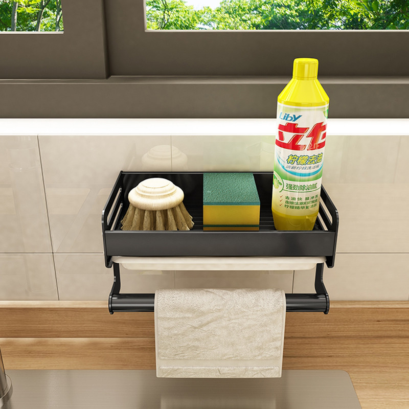 Virtuvės laikymo lentyna Prie sienos montuojama kriaukle lentynos vieta Aliuminio muilo kempinės laikiklis Sandėliavimo krepšelis Virtuvės tvarkyklės įrankis