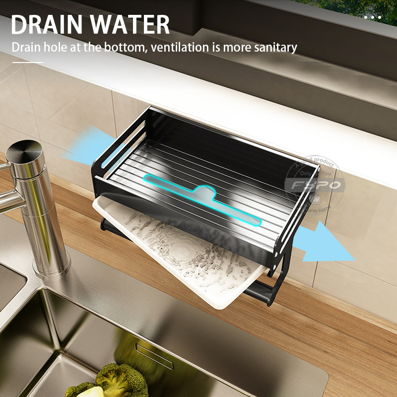 Virtuvės laikymo lentyna Prie sienos montuojama kriaukle lentynos vieta Aliuminio muilo kempinės laikiklis Sandėliavimo krepšelis Virtuvės tvarkyklės įrankis