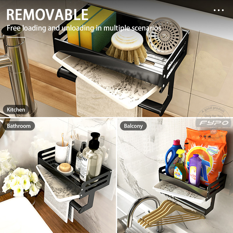 Virtuvės laikymo lentyna Prie sienos montuojama kriaukle lentynos vieta Aliuminio muilo kempinės laikiklis Sandėliavimo krepšelis Virtuvės tvarkyklės įrankis