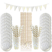 Dot Paper Veselă de petrecere de unică folosință Roz Negru Alb Farfurii pentru pahare de hârtie pentru nuntă, ziua de naștere, decorațiuni pentru petreceri