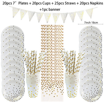 Dot Paper Veselă de petrecere de unică folosință Roz Negru Alb Farfurii pentru pahare de hârtie pentru nuntă, ziua de naștere, decorațiuni pentru petreceri