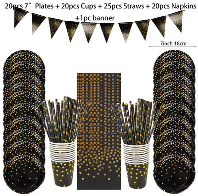 Dot Paper Veselă de petrecere de unică folosință Roz Negru Alb Farfurii pentru pahare de hârtie pentru nuntă, ziua de naștere, decorațiuni pentru petreceri