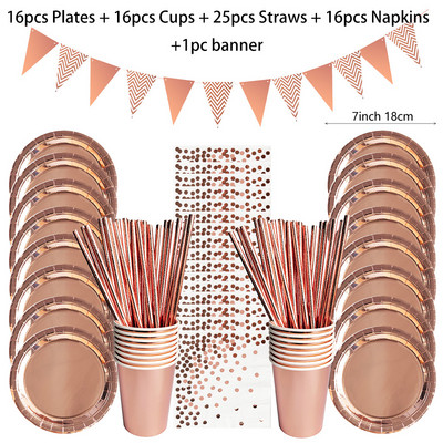 Dot Paper Veselă de petrecere de unică folosință Roz Negru Alb Farfurii pentru pahare de hârtie pentru nuntă, ziua de naștere, decorațiuni pentru petreceri