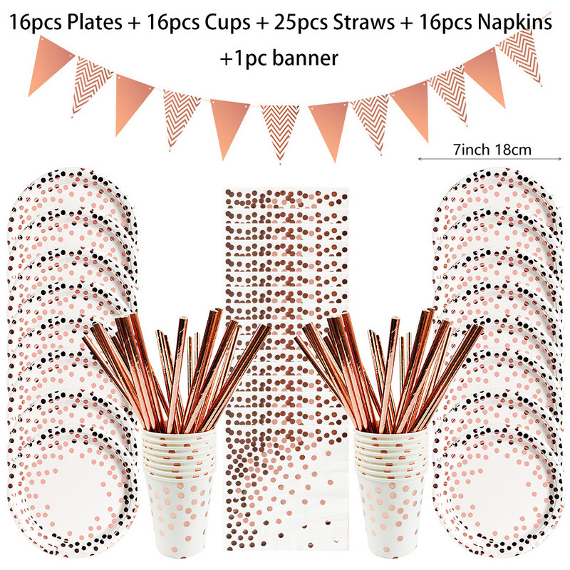 Dot Paper Veselă de petrecere de unică folosință Roz Negru Alb Farfurii pentru pahare de hârtie pentru nuntă, ziua de naștere, decorațiuni pentru petreceri