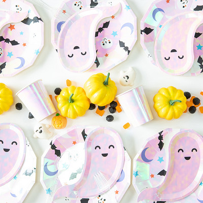 Επιτραπέζια σκεύη μιας χρήσης Halloween Ghost Happy Halloween Decoration Paper Plates Cups Petkin