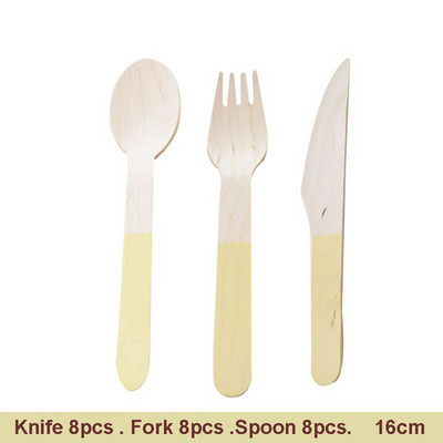 24tk/komplekt Ühekordsed puidust lauanõud Kahvlid Lusikad Nuga Söögiriistad Pulma sünnipäevapeo lauanõud Kaunistus magustoit kahvel