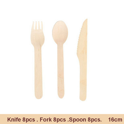 24tk/komplekt Ühekordsed puidust lauanõud Kahvlid Lusikad Nuga Söögiriistad Pulma sünnipäevapeo lauanõud Kaunistus magustoit kahvel