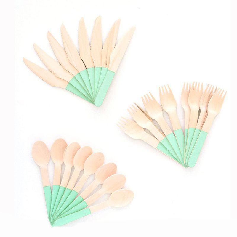 24tk/komplekt Ühekordsed puidust lauanõud Kahvlid Lusikad Nuga Söögiriistad Pulma sünnipäevapeo lauanõud Kaunistus magustoit kahvel