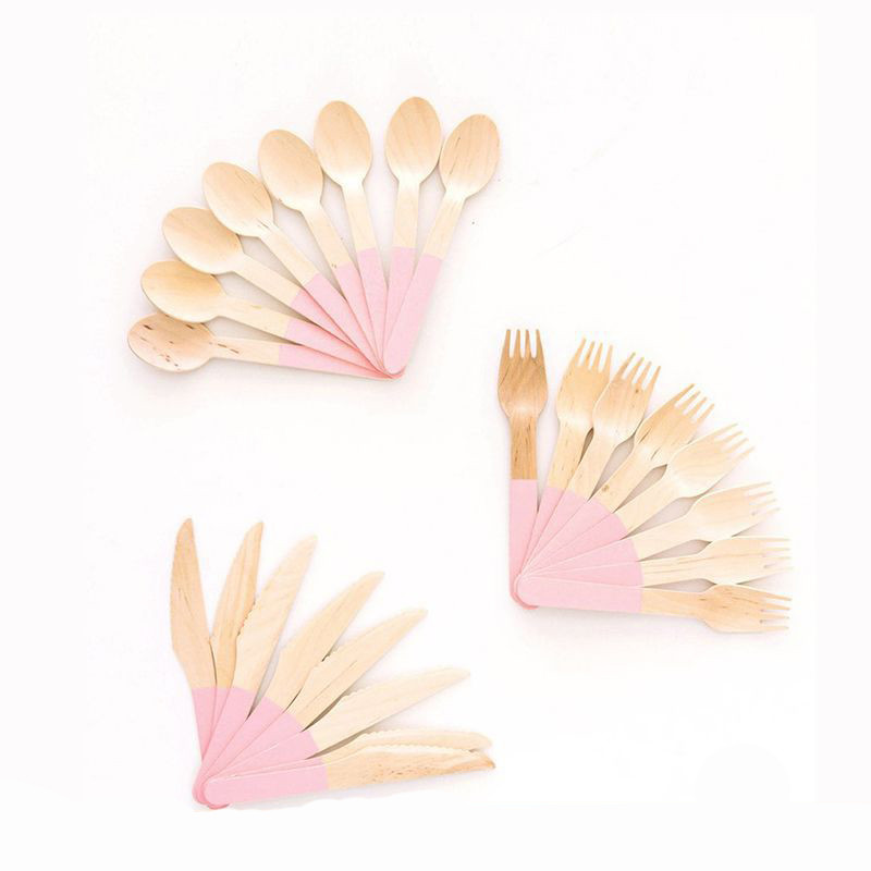 24tk/komplekt Ühekordsed puidust lauanõud Kahvlid Lusikad Nuga Söögiriistad Pulma sünnipäevapeo lauanõud Kaunistus magustoit kahvel