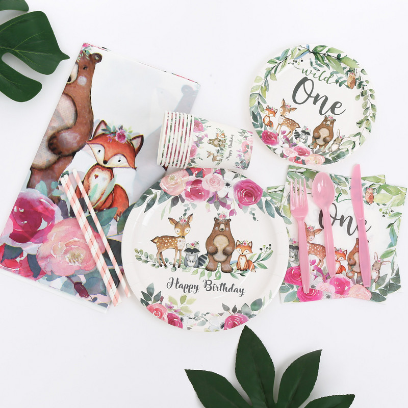 Wild One Posuđe Animal Party Decor Party One 1st Birthday Party Decor Kids Safari Woodland Forest Theme Jungle Animal Decor