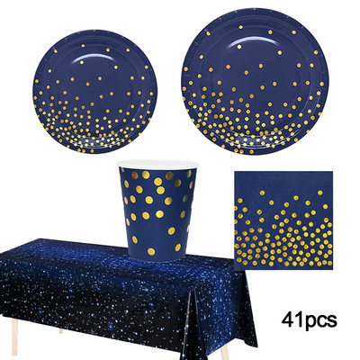 Ühekordne taldrik Sinised kuldtäpid peosalvrätik kahvlitaldrik Laudlina Festival Peokaunistus Palju õnne sünnipäevaks peokaunistus lapsed