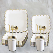 Creativ 8 invitați Vesela albă de unică folosință Golden Edge Farfurii pătrate Cești Favoare de nuntă Decor petrecere La mulți ani Copii Adulti