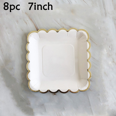 Creativ 8 invitați Vesela albă de unică folosință Golden Edge Farfurii pătrate Cești Favoare de nuntă Decor petrecere La mulți ani Copii Adulti