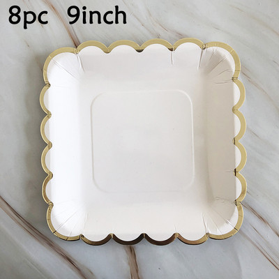 Creativ 8 invitați Vesela albă de unică folosință Golden Edge Farfurii pătrate Cești Favoare de nuntă Decor petrecere La mulți ani Copii Adulti
