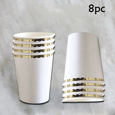 Creativ 8 invitați Vesela albă de unică folosință Golden Edge Farfurii pătrate Cești Favoare de nuntă Decor petrecere La mulți ani Copii Adulti