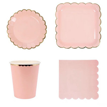 Еднократна хартиена чиния Дантелени чаши Горещо щамповани дантелени десертни хартиени чинии Сервизи за сватба Честит рожден ден Консумативи