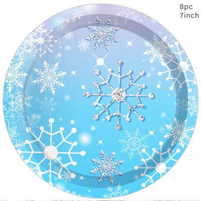 Zili balta sniegpārsla Vienreizlietojamie trauki Gaiši zili šķīvju krūze Bērnu meitenes Daudz laimes dzimšanas dienā ballīšu piederumi Ziemassvētku rotājumi mājām