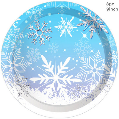 Zili balta sniegpārsla Vienreizlietojamie trauki Gaiši zili šķīvju krūze Bērnu meitenes Daudz laimes dzimšanas dienā ballīšu piederumi Ziemassvētku rotājumi mājām