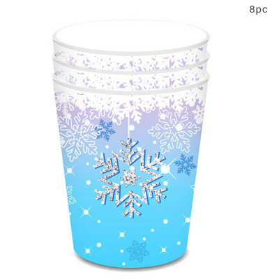 Zili balta sniegpārsla Vienreizlietojamie trauki Gaiši zili šķīvju krūze Bērnu meitenes Daudz laimes dzimšanas dienā ballīšu piederumi Ziemassvētku rotājumi mājām