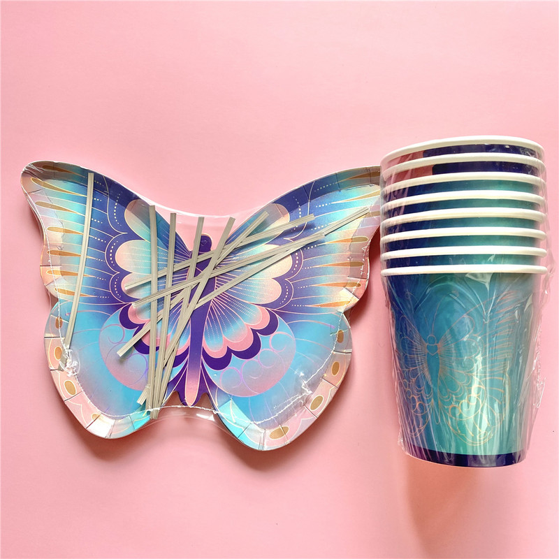 Sretan rođendan Šareni DIY leptir posuđe Papirnati tanjuri Šalice Zalihe za dekoraciju svadbi