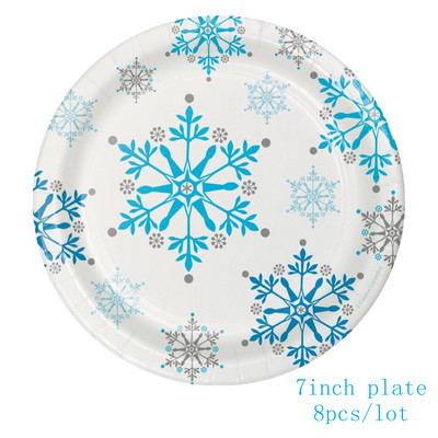 Nou Decor pentru petreceri Frozen Tema fulgilor de zăpadă Seturi de veselă de unică folosință farfurii de hârtie, cești, șervețele, decorațiuni de Crăciun fericit pentru casă