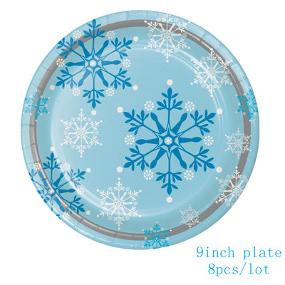 Nou Decor pentru petreceri Frozen Tema fulgilor de zăpadă Seturi de veselă de unică folosință farfurii de hârtie, cești, șervețele, decorațiuni de Crăciun fericit pentru casă