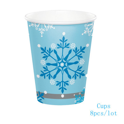 Nou Decor pentru petreceri Frozen Tema fulgilor de zăpadă Seturi de veselă de unică folosință farfurii de hârtie, cești, șervețele, decorațiuni de Crăciun fericit pentru casă
