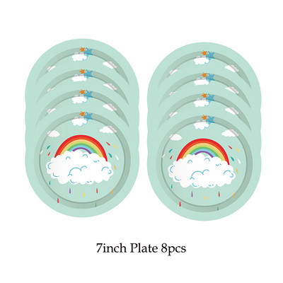 Gimtadienio vaivorykštės vakarėlis Staltiesė Banner Lėkštės Puodeliai Servetėlės Šiaudiniai Mergaitei Vienaragiui Vakarėlio reikmenys Vasaros baseino vakarėlio dekoracijos