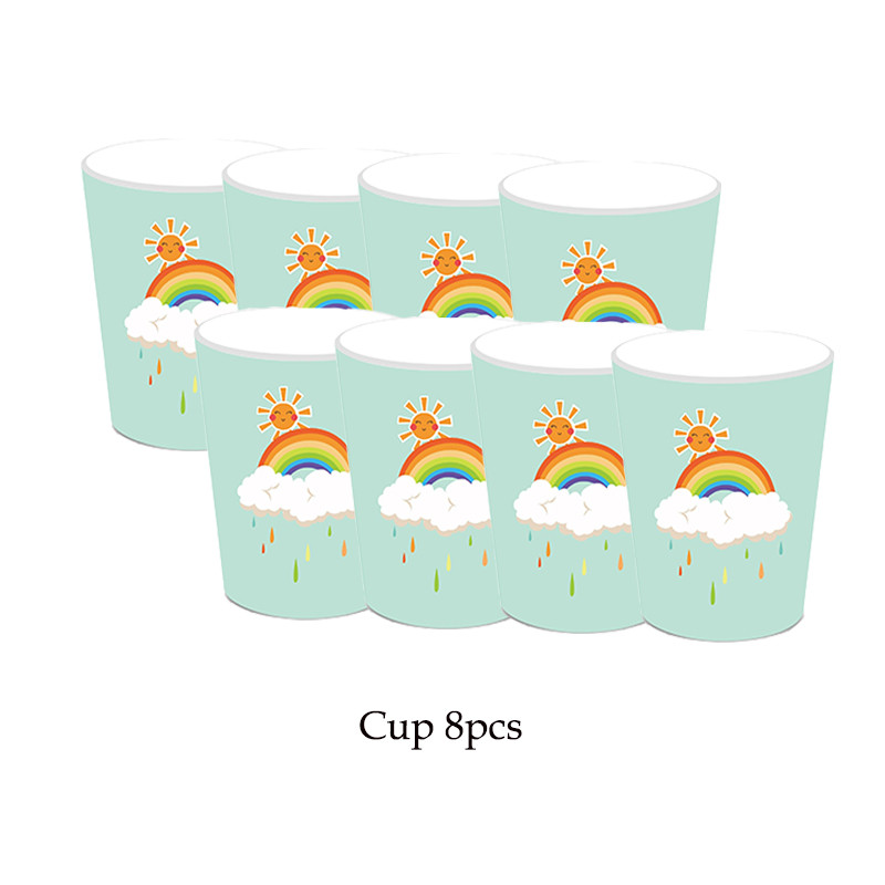 Gimtadienio vaivorykštės vakarėlis Staltiesė Banner Lėkštės Puodeliai Servetėlės Šiaudiniai Mergaitei Vienaragiui Vakarėlio reikmenys Vasaros baseino vakarėlio dekoracijos