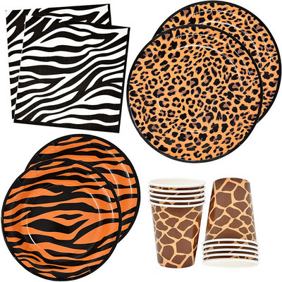 Jungle Forest Zoo Animal Print Supplies Party Set Χαρτοπετσέτα Διακόσμηση δίσκου για σαφάρι Χρόνια πολλά Διακόσμηση πάρτι για παιδιά Δώρα για αγόρια