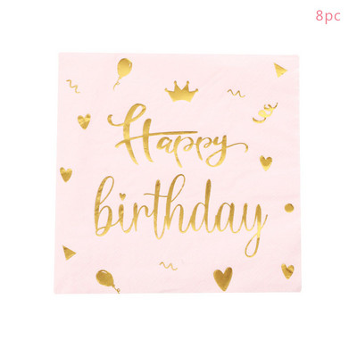 Ružičasta kruna Sretan rođendan Jednokratni set posuđa Sretan rođendan Salvete Tanjuri Djevojke Sretan rođendan Dekoracija za zabavu Ružičasti rođendan